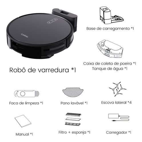 Robô Aspirador de Pó Lydsto G1 cor preto limpeza automática 4000pa Compatível Com Mi home Bivolt 127/220v