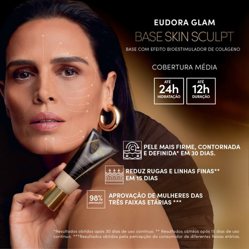 Base Líquida Skin Sculpt Semi Matte Glam Eudora Escolha Cor