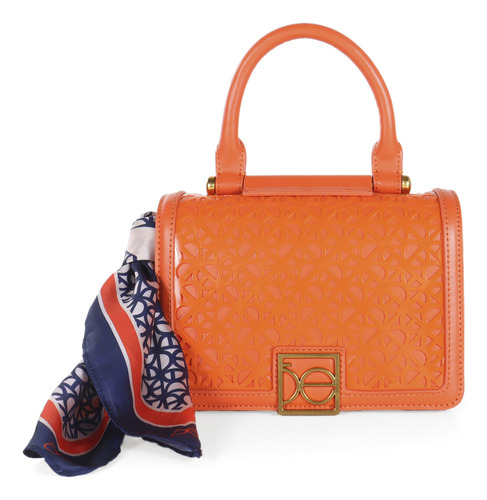 Bolsa Briefcase Cloe Para Mujer Diseño Láser De Monograma Color Naranja