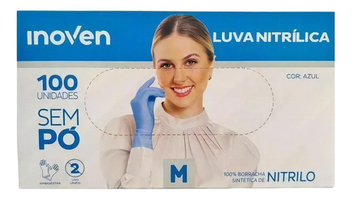 Luvas Descartáveis Nitrilica Inoven Cor Azul Tam M X 1000uni