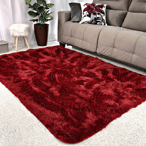 Tapete 2,00x1,50 Peludo Felpudo Sala E Quarto Cores Comprimento 2 M Cor Bordô Largura 1.5 M