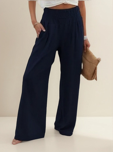 Pantalones Casuales Pantalones Lino Cintura Elástica Mujer