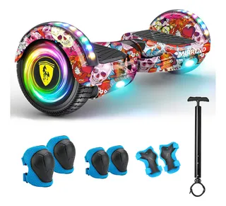 Mirrend T1 Patinete Electrico Hoverboard Electrico Bluetooth Rgb Luz Led 4.4ah Para Niños Color Calavera con flores
