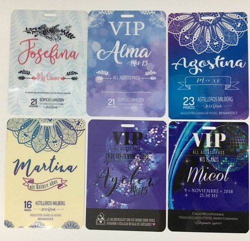 Invitación Simil Pvc Vip 15 Años Credenciales Pase X10