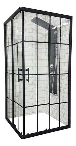 Box De Ducha Mampara Toronto Gorena 90cm Cabina Recta S/base Armazón Negro Panel Trasparente Fon