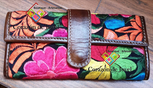 Lote 6 Carteras/monederos/bolsas De Piel Bordadas De Chiapas