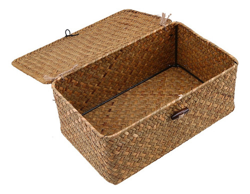 Caja De Almacenamiento Tejida De Paja Y Ratán Con Tapa Caja
