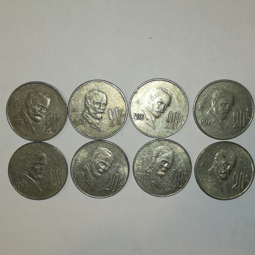 Moneda 20 Centavos Francisco I Madero 1974 A 1980 Y 1982