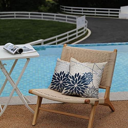 Funda De Almohada Floral Azul Y Gris 18x18 Juego De 2 Imperm