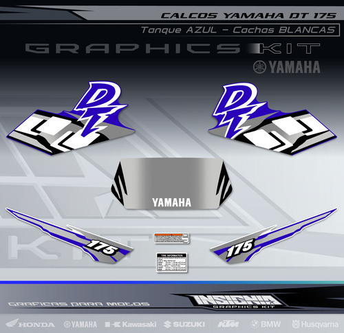 Calcos Yamaha Dt 175 - Blanco Y Azul - Insignia Calcos