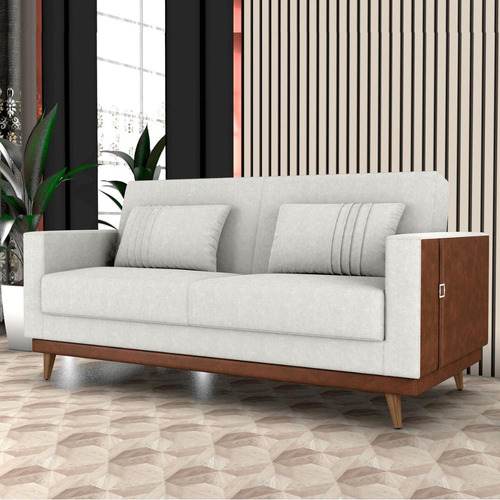 Sofá-cama 203cm 3 Lugares Tecido Bouclé Multimóveis Cr45255 Cor Bege