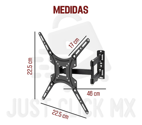 Soporte Articulado Reforzado Para Tv Pantalla Monitor De 32 A 55 Pulgadas Super Resistente Hasta 22kg Justclick Mx