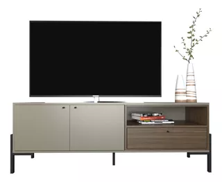 Rack Modular Mesa Tv Led Moderno Patas Hierro Metal Wood Color Gris Nogal