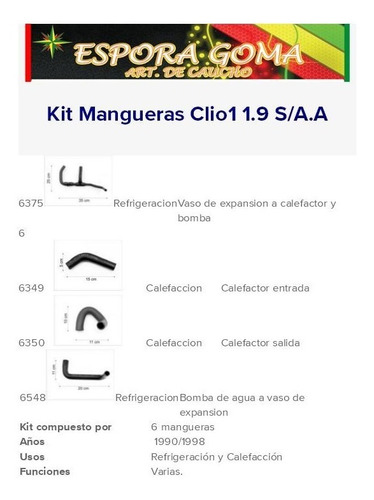 Kit Mangueras Refrigeracion Clio 1.9 S/ Aire A Pedido