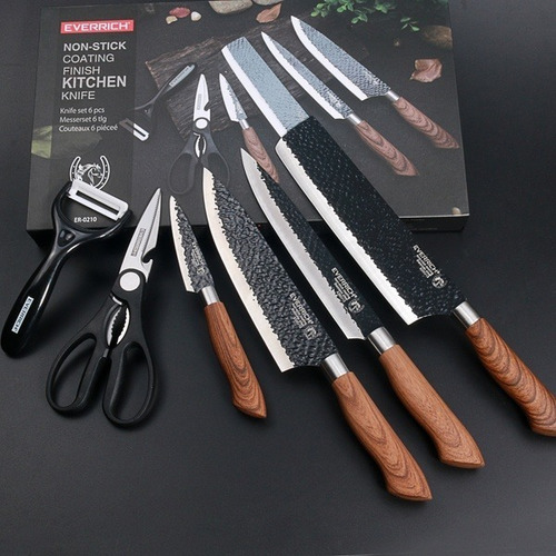 Imagen 5 de 8 de Juego De 6 Cuchillos De Cocina De Acero Inoxidable Y Pelador