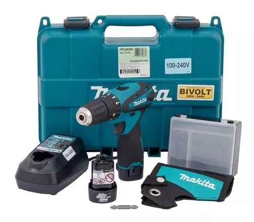 Taladro atornillador inalámbrico de 13mm Makita HP330DWE 12V + accesorio  220V