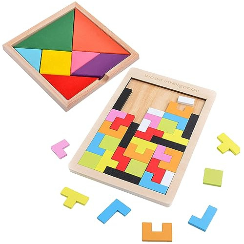 Puzzle De Bloques De Madera, Tangram Juego Educativo Ni...