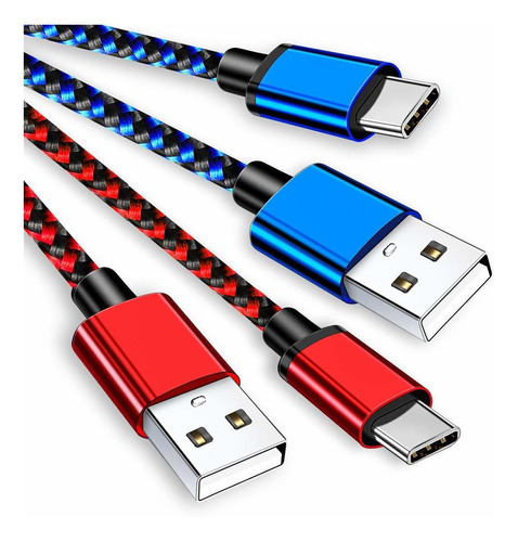 Cable Usb A Usb C, 6 Pies/2 Cables/azul Y Rojo