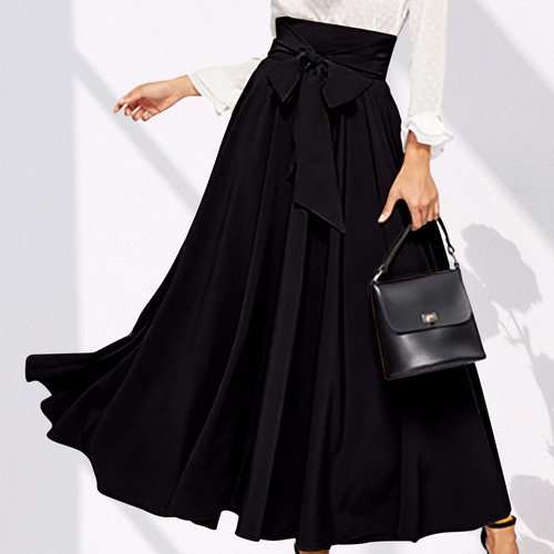 Saia Feminina R Elegante De Cintura Alta Com Pregas Frontais