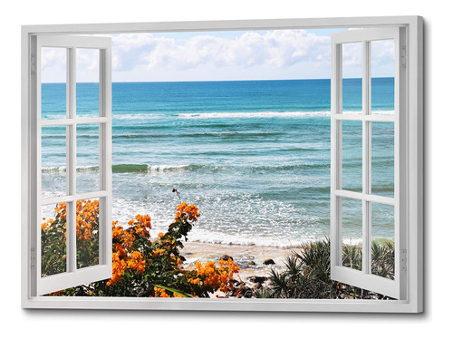 Arte De Pared Costero Con Vista De Ventana, Oceano Azul Con 