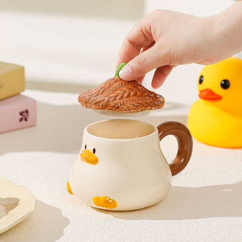 Taza De Café De Pato, Vajilla En De Animal Con Tapa