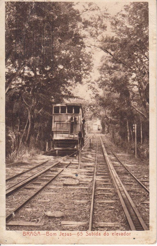 1930 Postal Subida Elevador Bom Jesus Braga Portugal Vintage