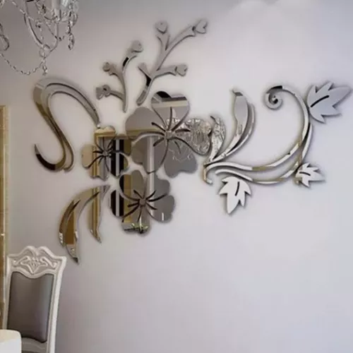 MAKLYER Pegatinas de pared de espejo 3D de flores de