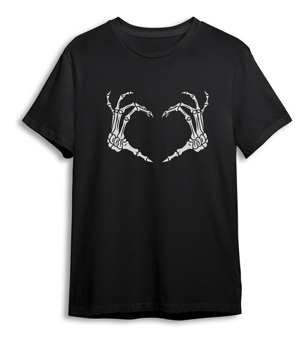 Playera Negra Estampado Esqueleto Love Manos Unisex Y Dama
