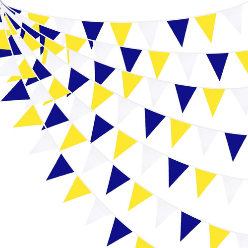 Bandera Triangular Azul Amarillo Y Blanca De 32 Pies, Guirna