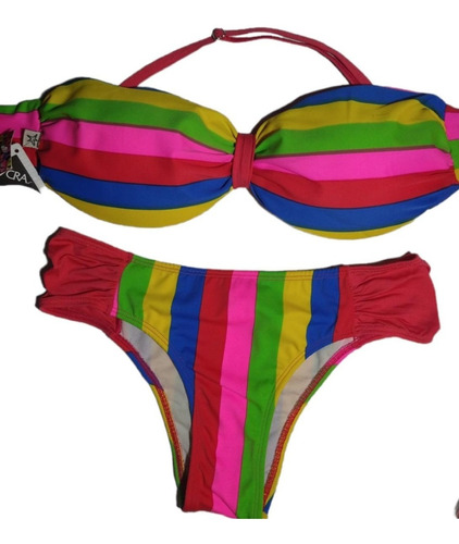 Bikini Malla Torzada Taza Soft Con Vedetina A Rayas