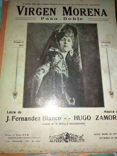 Partitura Paso Doble Virgen Morena Hugo Zamora 