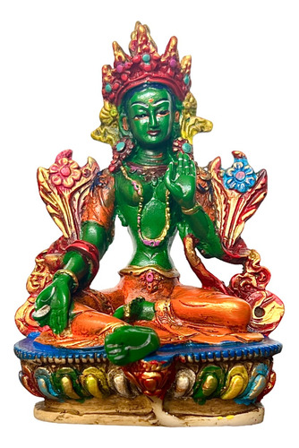 Estatua De Resina Tara Verde De 15cm Pintada A Mano En Nepal