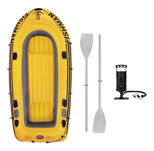 Bote Inflável Com Lona Grossa E Inflador + Remos Pesca Mor