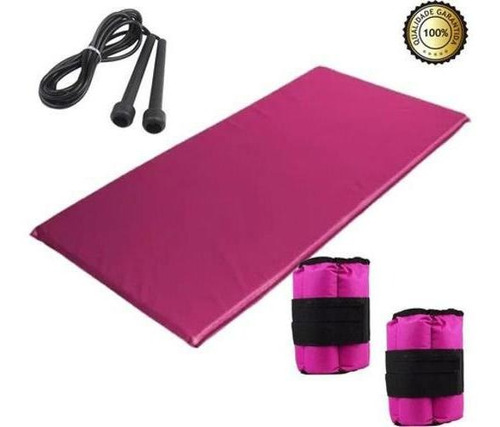 Kit Academia Rosa - Colchonete + Corda+ Caneleira 4kg