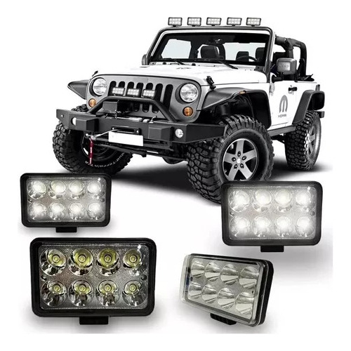 Par Farol Milha Retangular 8 Leds 24w Caminhão Carro Jeep 