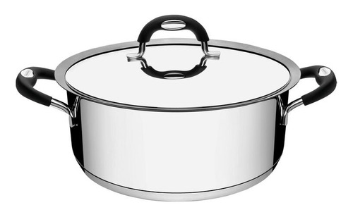 Cacerola Tramontina Duo de silicona plana de acero inoxidable con tapa, 2,8 l, color acero inoxidable