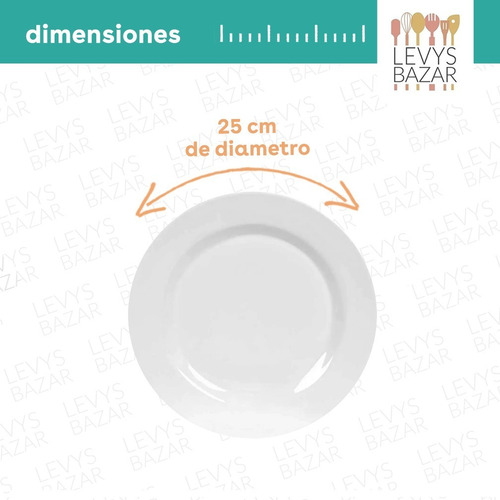 Imagen 4 de 10 de Set 12 Platos Playos Grandes De Melamina Blanca 25cm Oferta