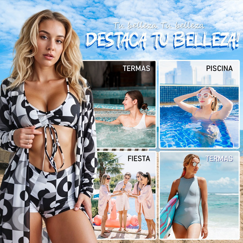 3 Piezas Juego De Traje De Baño Bikini Para Mujer Con Abrigo