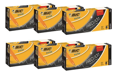 Bic Cristal Punto Fino Negro 6 Packs 72 Bolígrafos Exterior Amarillo
