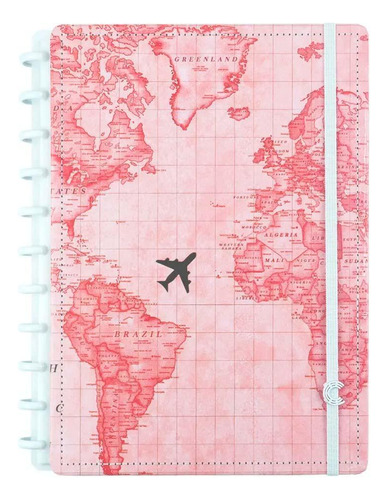 Caderno Inteligente By Gocase Mapa Mundi Rosa 80fls - Grande