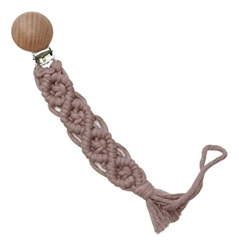 Macrame Baby Pacifier Clip Neutral, Boho, Wood, Gift For