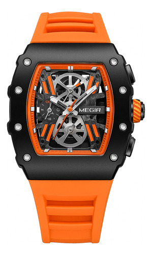 Reloj De Pulsera Megir 2218g.02 Para Hombre Naranja Silicona Naranja Negro Mate Negro Con Detalles Naranjas