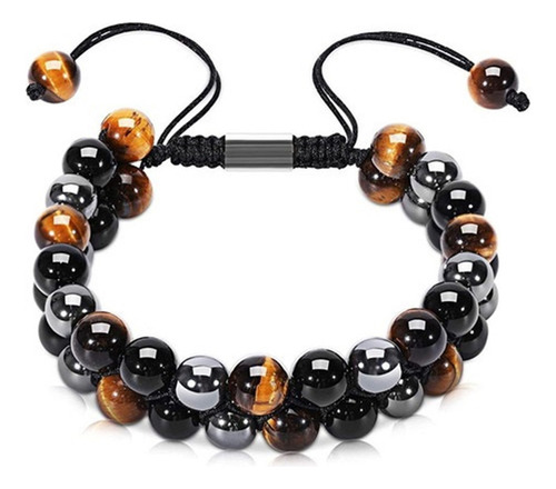 Pulsera Triple Protección Ojo De Tigre Obsidiana Y Hematites