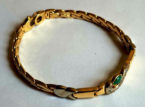 Brazalete De Oro 14k, Esmeraldas Y Diamantes. Tipo Cadena.