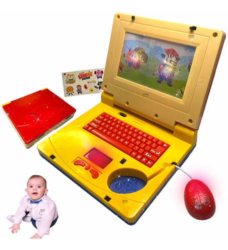 Notebook Infantil Menino Menina Brinquedo + Mouse Presente Cor Vermelho/Amarelo