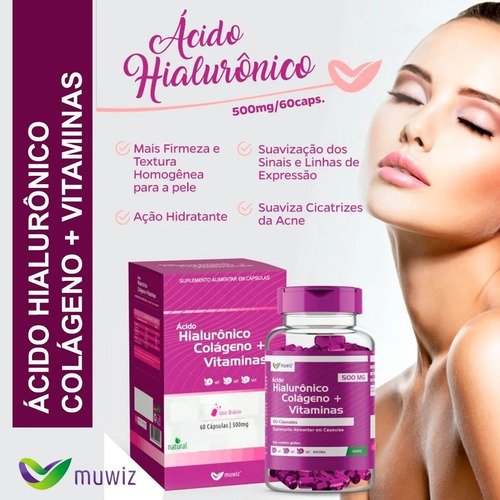 Kit 2 Ácido Hialurônico + Colágeno + Vit 60 Caps 500mg Muwiz