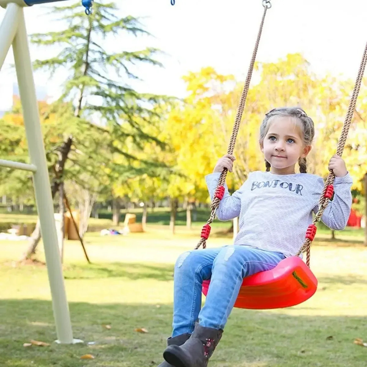Columpio Ajustable Portátil Para Niños Asiento Giratorio Rojo