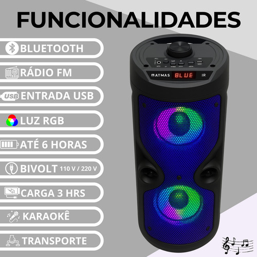 Caixa De Som Potente Bluetooth Portátil Com Alto Falante Potente Até 6 Horas De Bateria Caixa De Som Bluetooth Portátil Com Microfone Usb 10w Marca Atmas