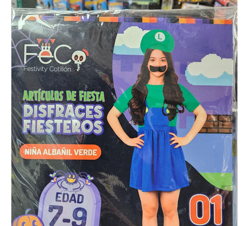 Disfraz Luigi Niña Halloween Cosplay Fiesta Con Sombrero Y Barba Superheroe Juegos