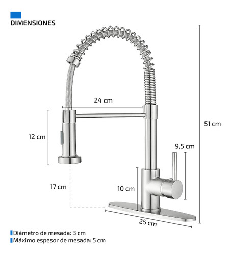 Griferia Extensible Cocina Canilla Monocomando Moderno Plata Plateado Cromado